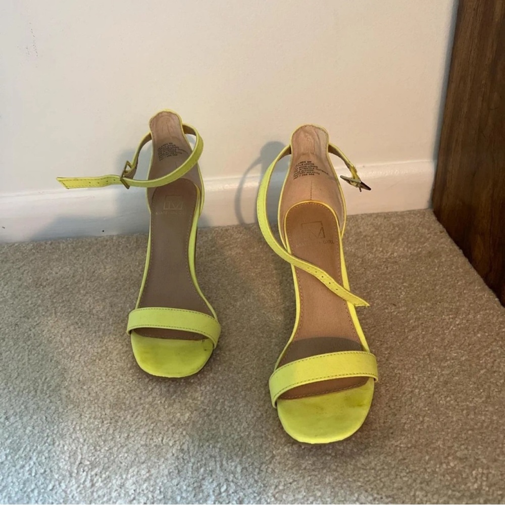 Material Girl Neon Yellow Single-Band Ankle-Strap Heels